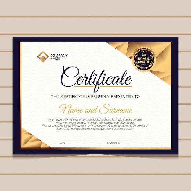 Elegante plantilla de certificado de diploma de oro azul