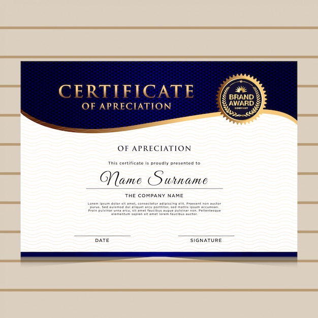 Elegante plantilla de certificado de diploma de oro azul