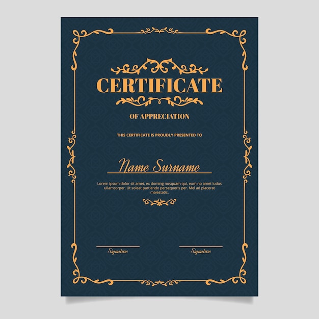 Elegante plantilla de certificado de diseño de aspecto victoriano