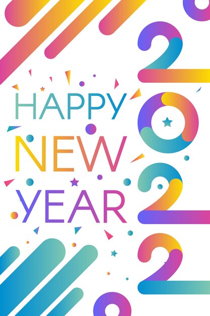 Elegante plantilla de feliz año nuevo 2022 con texto en temas de colores degradados brillantes