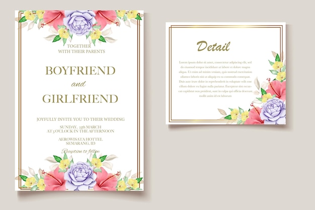 Elegante plantilla floral para tarjetas de boda con acuarela