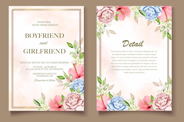 Elegante plantilla floral para tarjetas de boda con acuarela