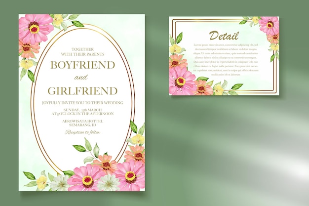 Elegante plantilla floral para tarjetas de boda con acuarela