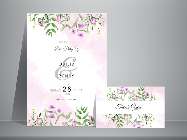 Elegante plantilla de invitación de boda con acuarela floral minimalista