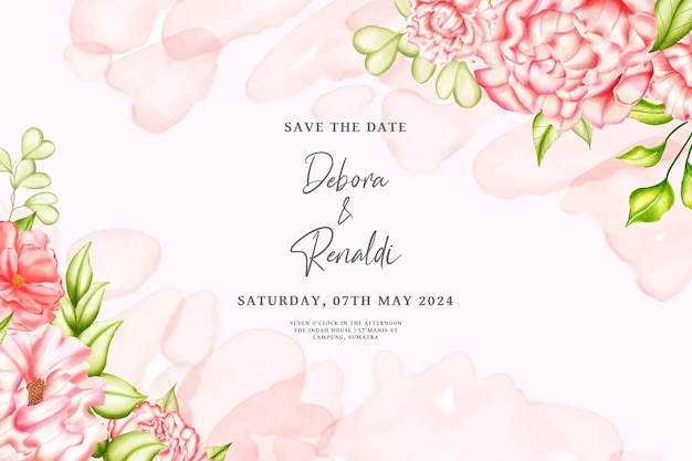 Elegante plantilla de invitación de boda con acuarela floral