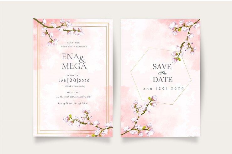 Elegante plantilla de invitación de boda de flor de cerezo