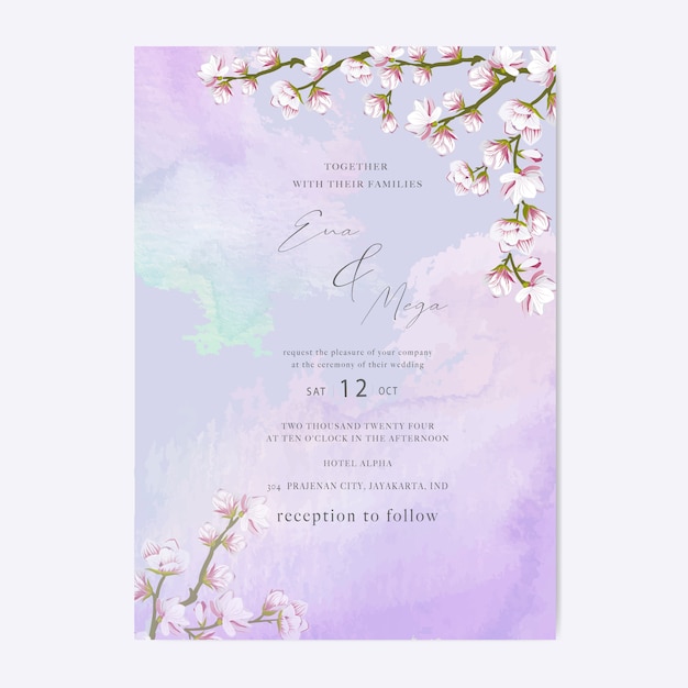 Elegante plantilla de invitación de boda de flor de cerezo