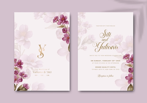 elegante plantilla de invitación de boda con flor roja