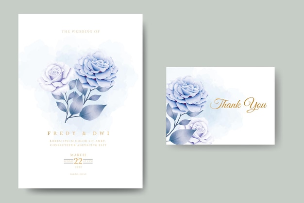 elegante plantilla de invitación de boda floral azul