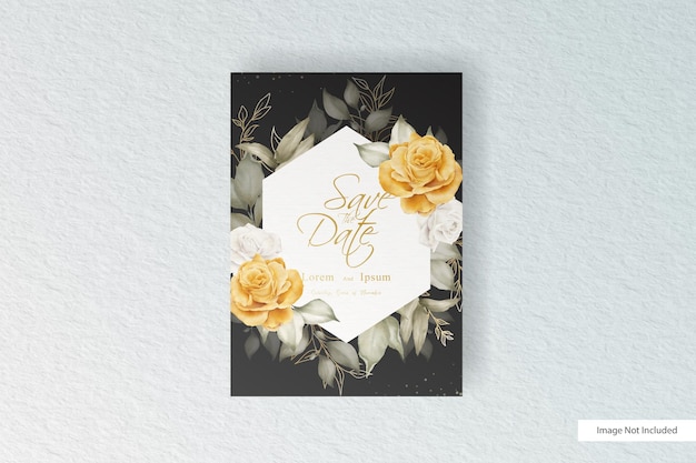 elegante plantilla de invitación de boda con flores y hojas de acuarela