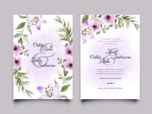 Elegante plantilla de invitación de boda con hermoso diseño floral