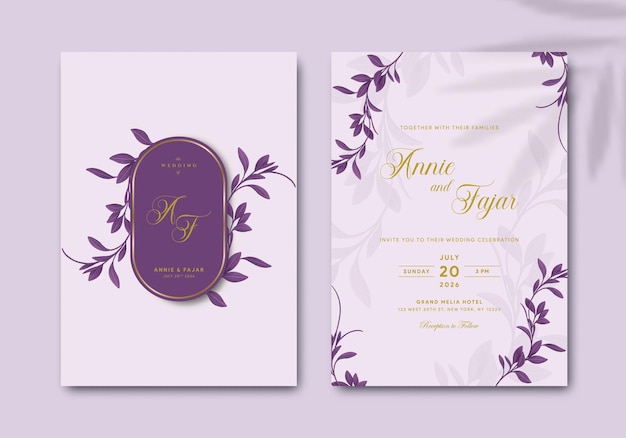 elegante plantilla de invitación de boda con ilustración acuarela vector premium