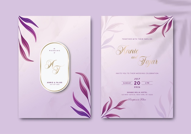 elegante plantilla de invitación de boda con ilustración acuarela vector premium