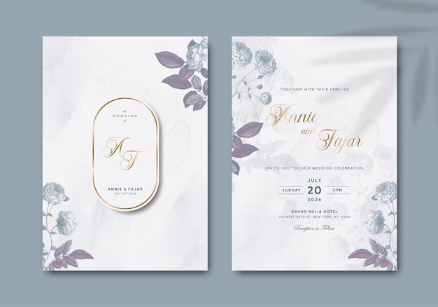 elegante plantilla de invitación de boda con ilustración acuarela vector premium