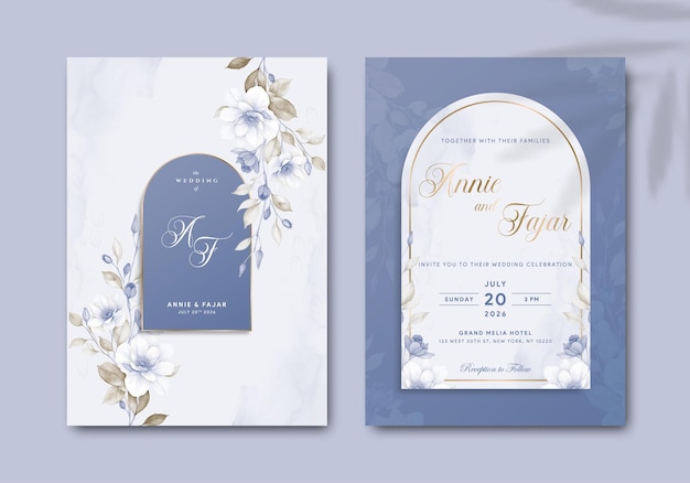 elegante plantilla de invitación de boda con ilustración acuarela vector premium