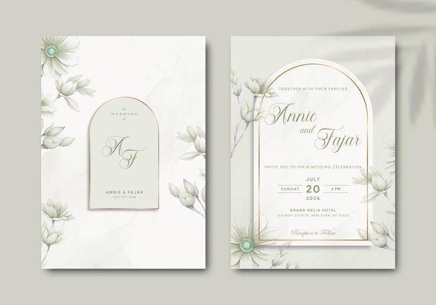 elegante plantilla de invitación de boda con ilustración acuarela vector premium