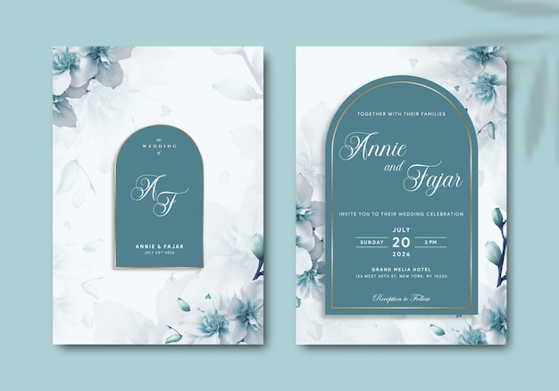 elegante plantilla de invitación de boda con ilustración acuarela vector premium