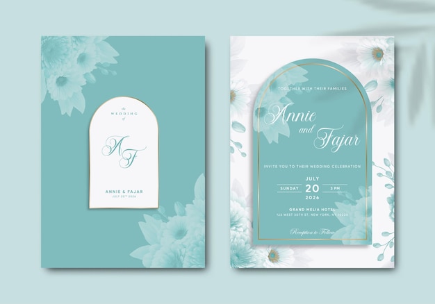 elegante plantilla de invitación de boda con ilustración acuarela vector premium
