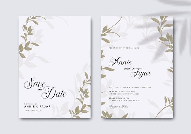 elegante plantilla de invitación de boda con ilustración acuarela vector premium