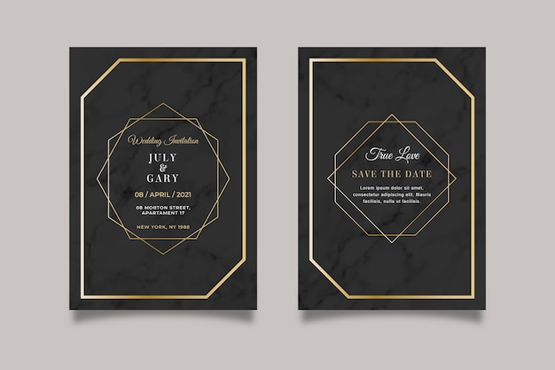 Elegante plantilla de invitación de boda de mármol con detalles dorados