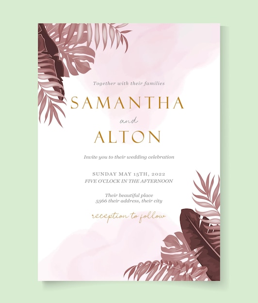 Elegante plantilla de invitación de boda tropical