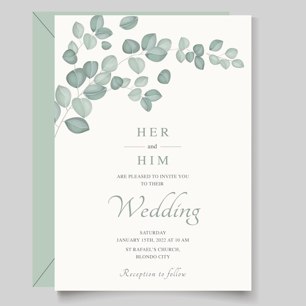 Vector elegante plantilla de invitación de boda verde