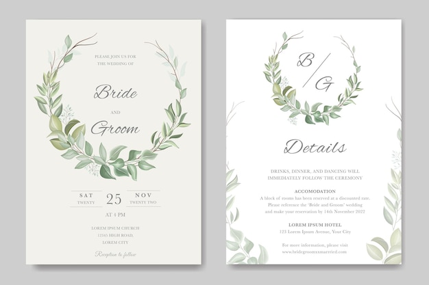 Vector elegante plantilla de invitación de boda verde