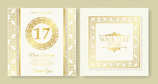 Elegante plantilla de invitación de cumpleaños en blanco y dorado