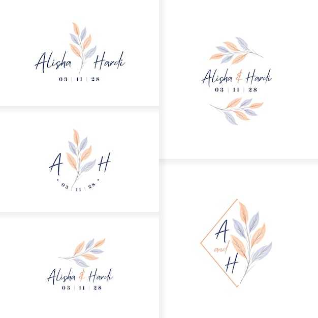 Elegante plantilla de logotipo de boda monograma dibujado a mano