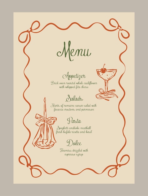 Elegante plantilla de menú vectorial con dibujos de comida