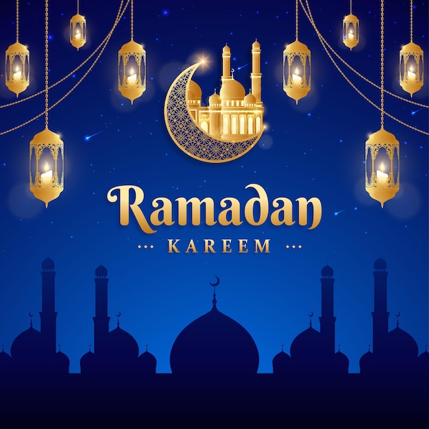 Elegante plantilla de post de las redes sociales para tarjetas de Ramadán Kareem