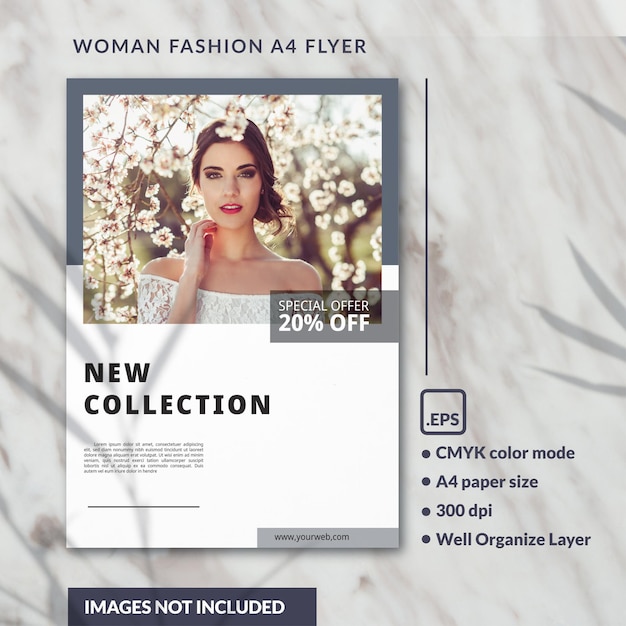 Elegante plantilla de revista flayer A4 de moda de mujer de lujo