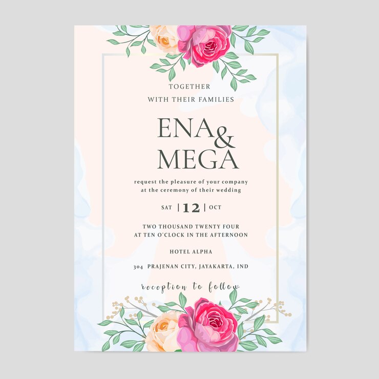 elegante plantilla de tarjeta de boda con corona de rosas hermosas