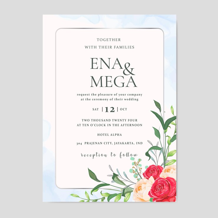 elegante plantilla de tarjeta de boda con corona de rosas hermosas