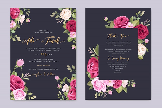 Elegante plantilla de tarjeta de boda con corona de rosas hermosas