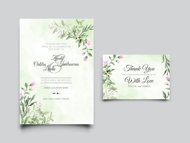 Elegante plantilla de tarjeta de boda con diseño floral verde