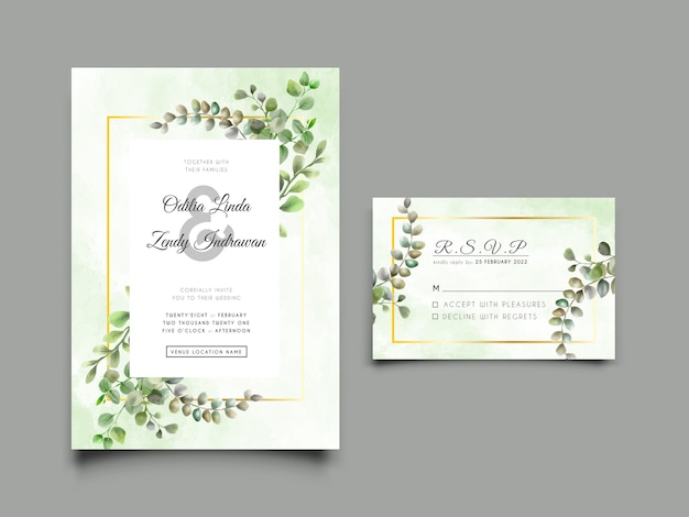 Elegante plantilla de tarjeta de boda con diseño floral verde