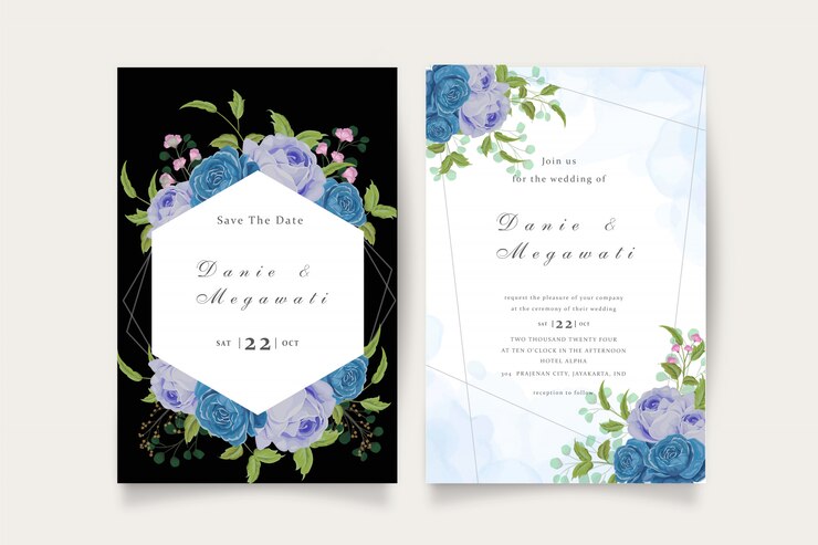 Elegante plantilla de tarjeta de boda con flores y hojas clásicas