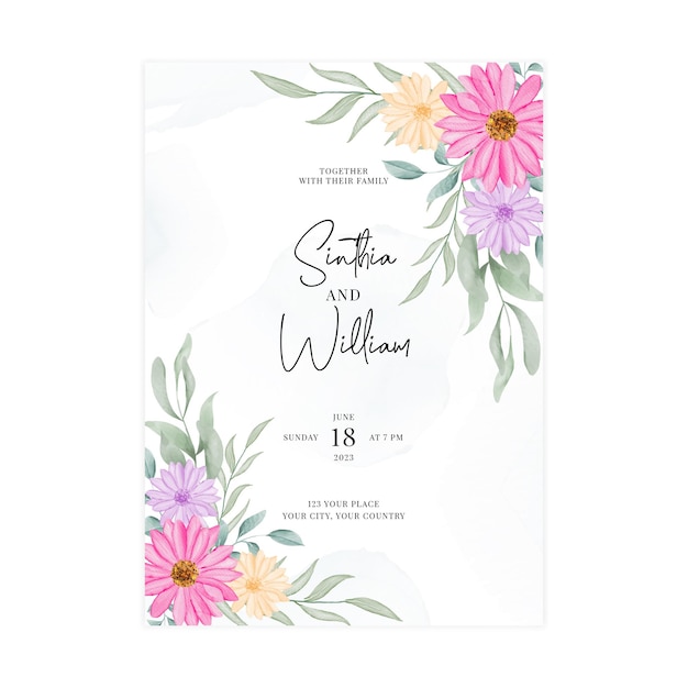 Vector elegante plantilla de tarjeta de invitación de boda en acuarela