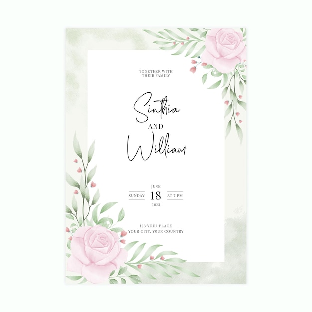 Vector elegante plantilla de tarjeta de invitación de boda en acuarela