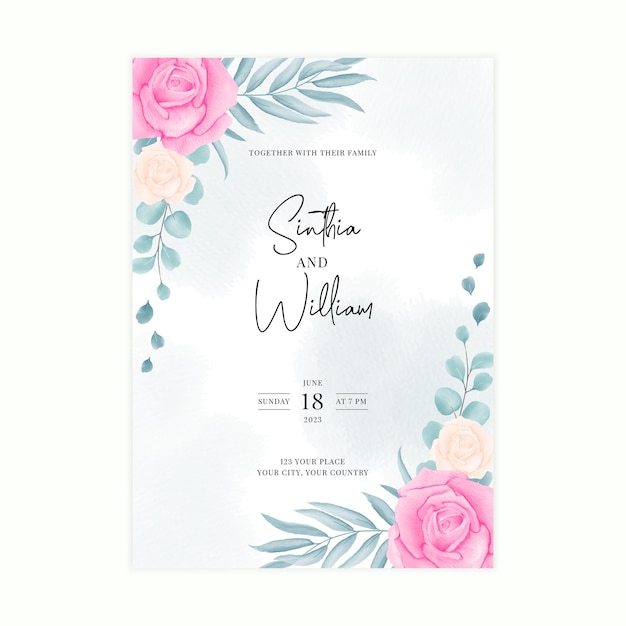 Vector elegante plantilla de tarjeta de invitación de boda en acuarela