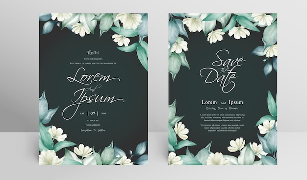 Elegante plantilla de tarjeta de invitación de boda con arreglo floral