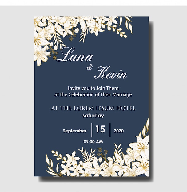 Elegante plantilla de tarjeta de invitación de boda floral dibujado a mano
