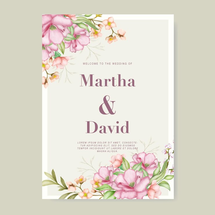 Elegante plantilla de tarjeta de invitación de boda floral suave