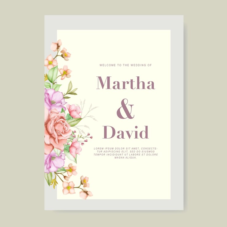 Elegante plantilla de tarjeta de invitación de boda floral suave