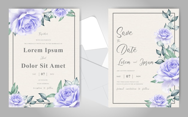 Elegante plantilla de tarjeta de invitación de boda con hermoso adorno floral