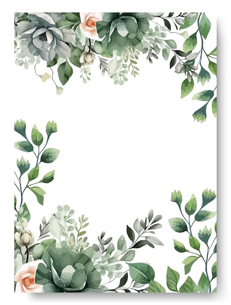 Elegante plantilla de tarjeta de invitación de boda con rosas desnudas y hojas verdes