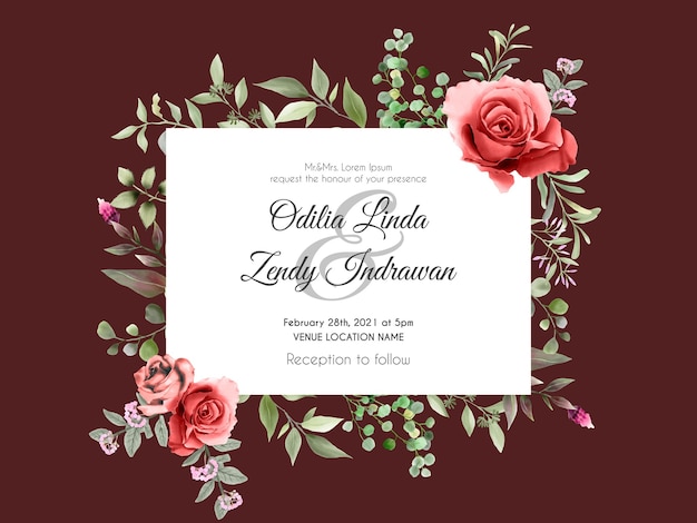 elegante plantilla de tarjeta de invitación de boda de rosas rojas