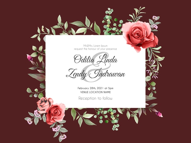 Elegante plantilla de tarjeta de invitación de boda de rosas rojas