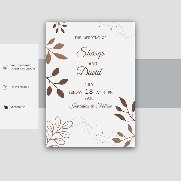 Elegante plantilla de tarjeta de invitación de boda